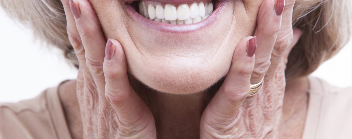 Close up view on senior dentures